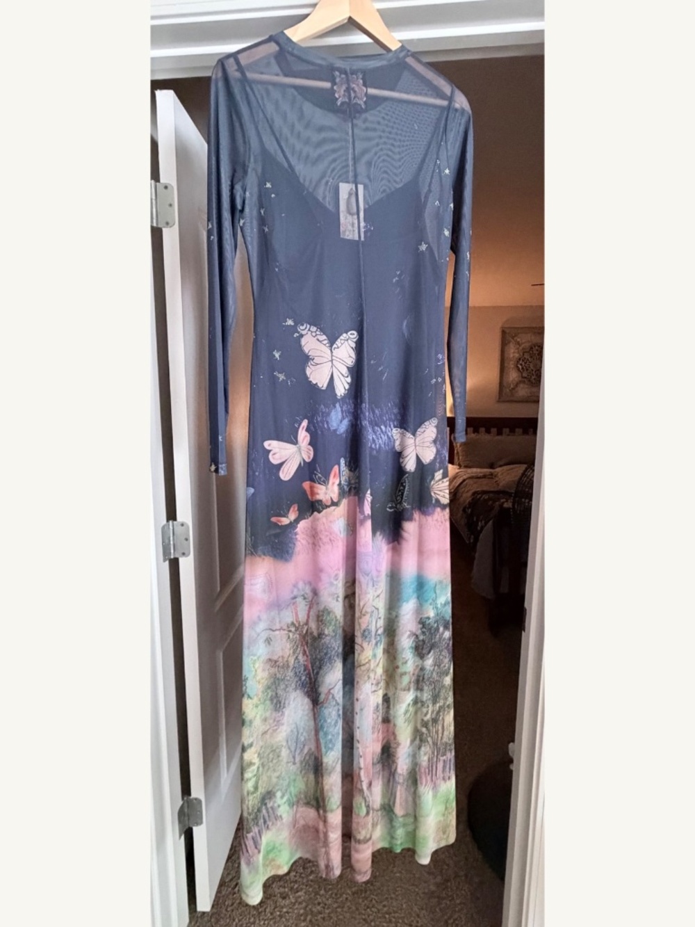 Johnny Was Aurelius Mesh Long Sleeve Maxi Dress M NWT $225 - Picture 9 of 9